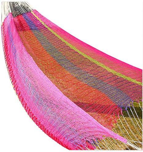Front. LIVEVIE - Mayan Double Hammock 118x86 in, Cotton with Nylon Harness, Carry Pouch, Indoor/Outdoor, Rainbow.