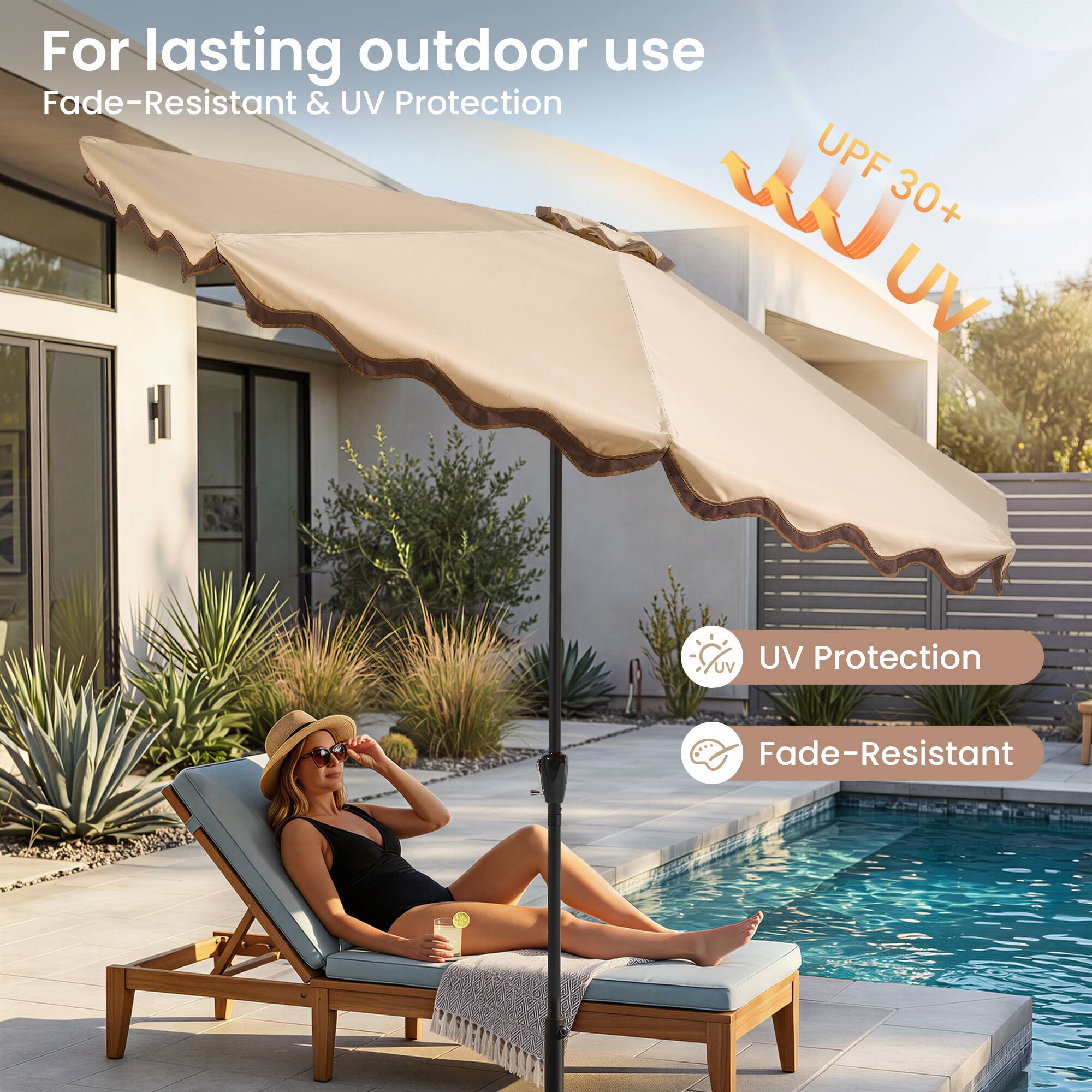 For lasting outdoor use  
Fade-Resistant & UV Protection  
UPF 30+  

UV Protection  
Fade-Resistant