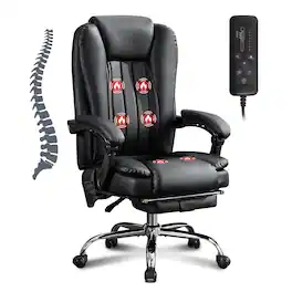 Spaco - Executive Office Massage Chair with Heat with 6 Vibration Points, Foot Rest, Padded Armrests, Reclining Backrest - Black