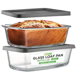 NutriChef - 4-Piece Glass Loaf Pan Set with Lids, 1.9QT Bread Baking Dishes, Oven & Microwave Safe (NCGL2LO) - Clear