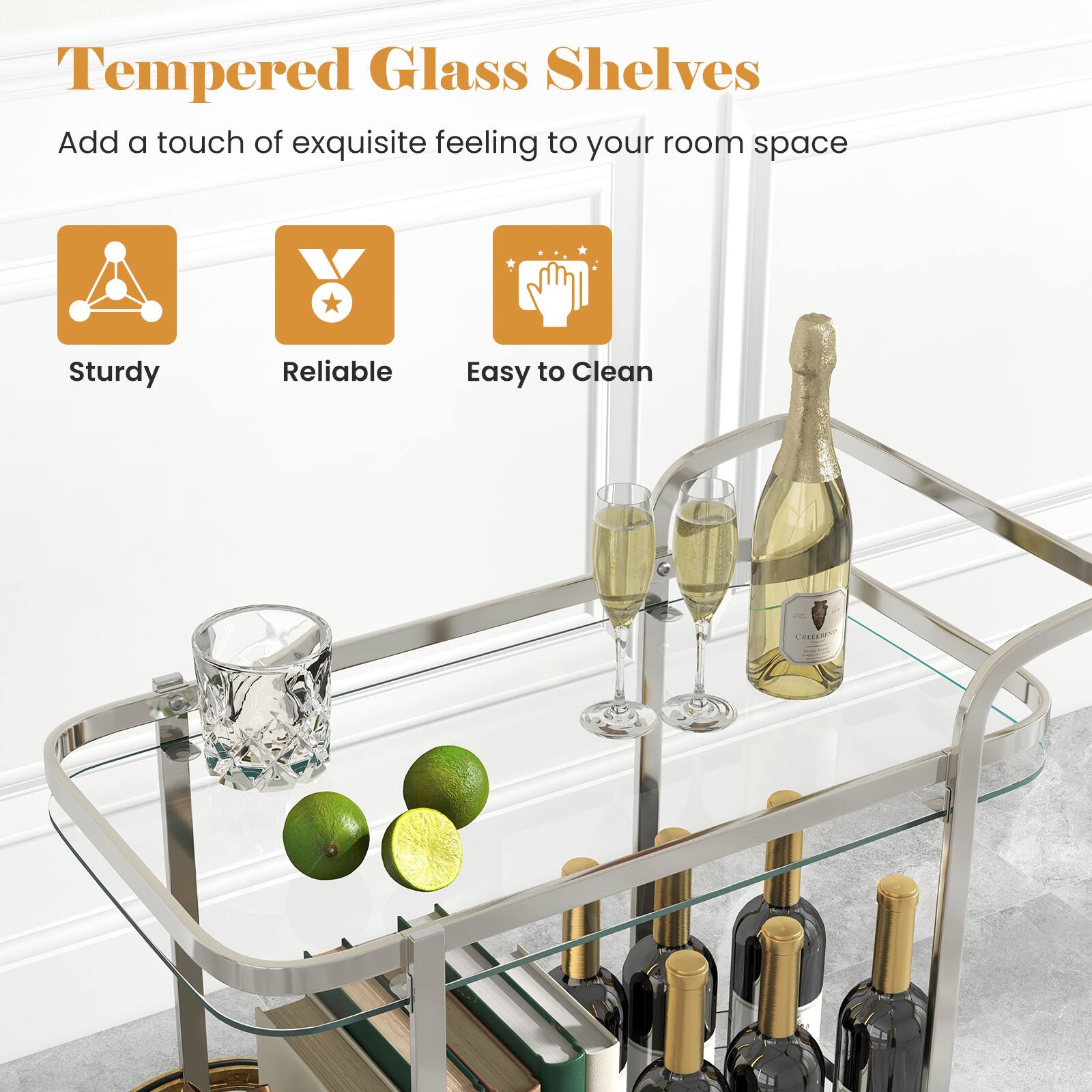 Tempered Glass Shelves Add a touch of exquisite feeling to your room space Sturdy Reliable Easy to Clean