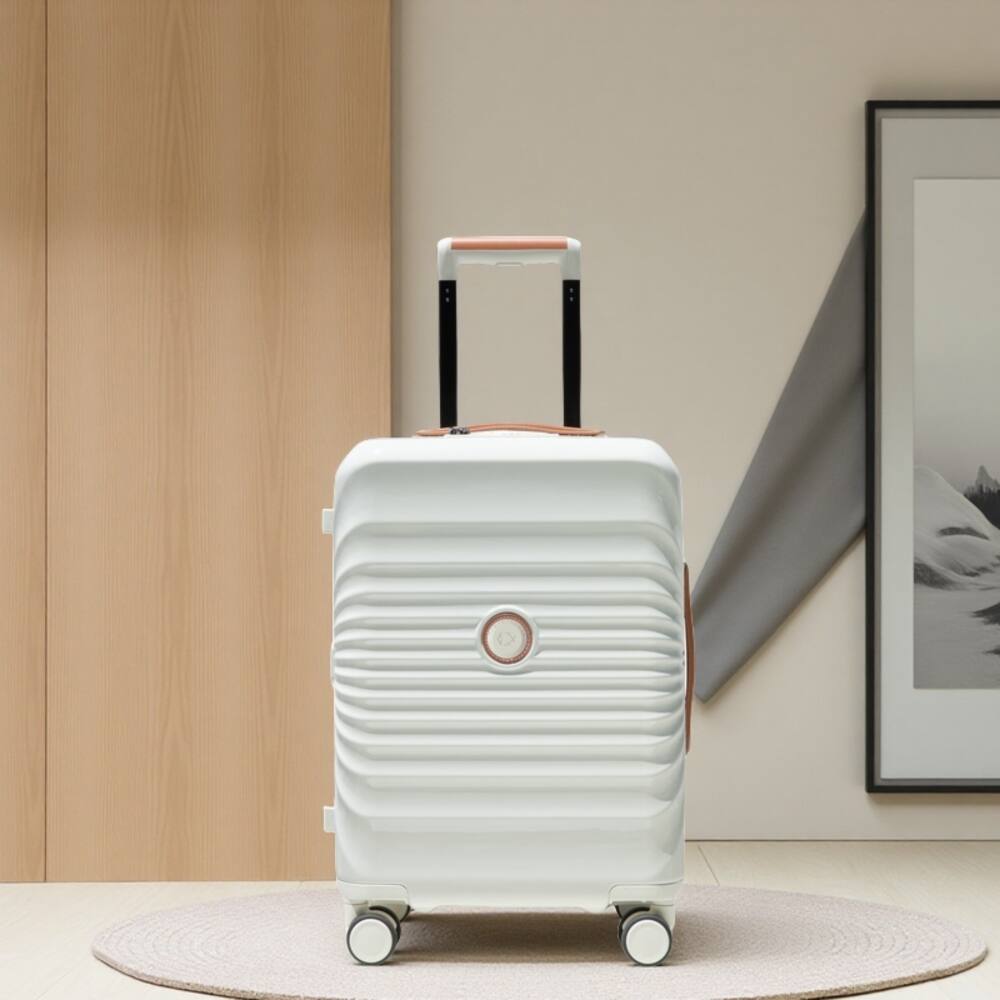 Angle. BreeBe - Lightweight 24' Luggage Suitcase with TSA Lock and USB Port, Artificial Leather, Spinner Wheels - Creamy White.