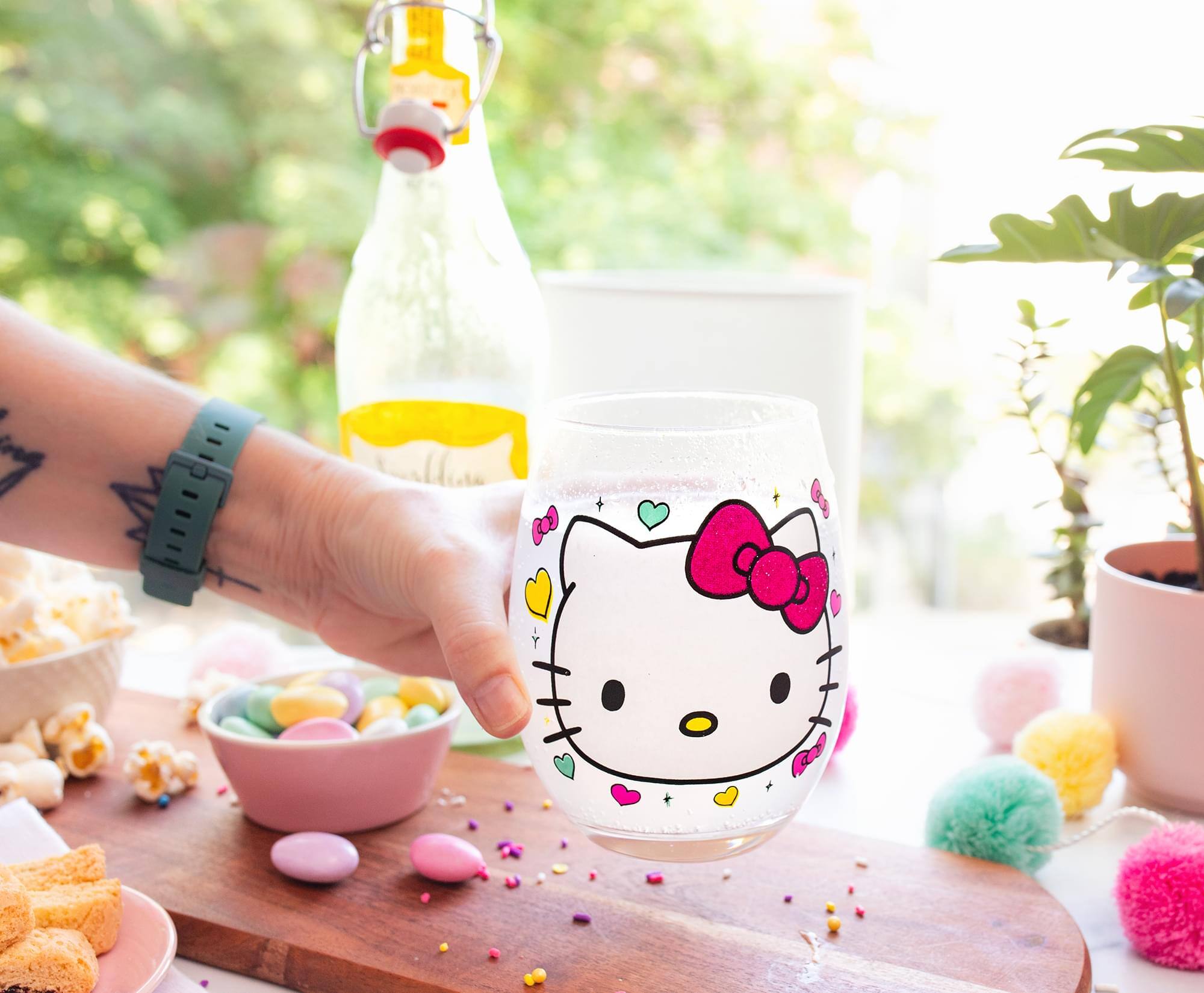 Alt View 3. Silver Buffalo - Sanrio Hello Kitty "You Had Me At Hello" Glitter Stemless Wine Glass | 20 Ounces - Pink.