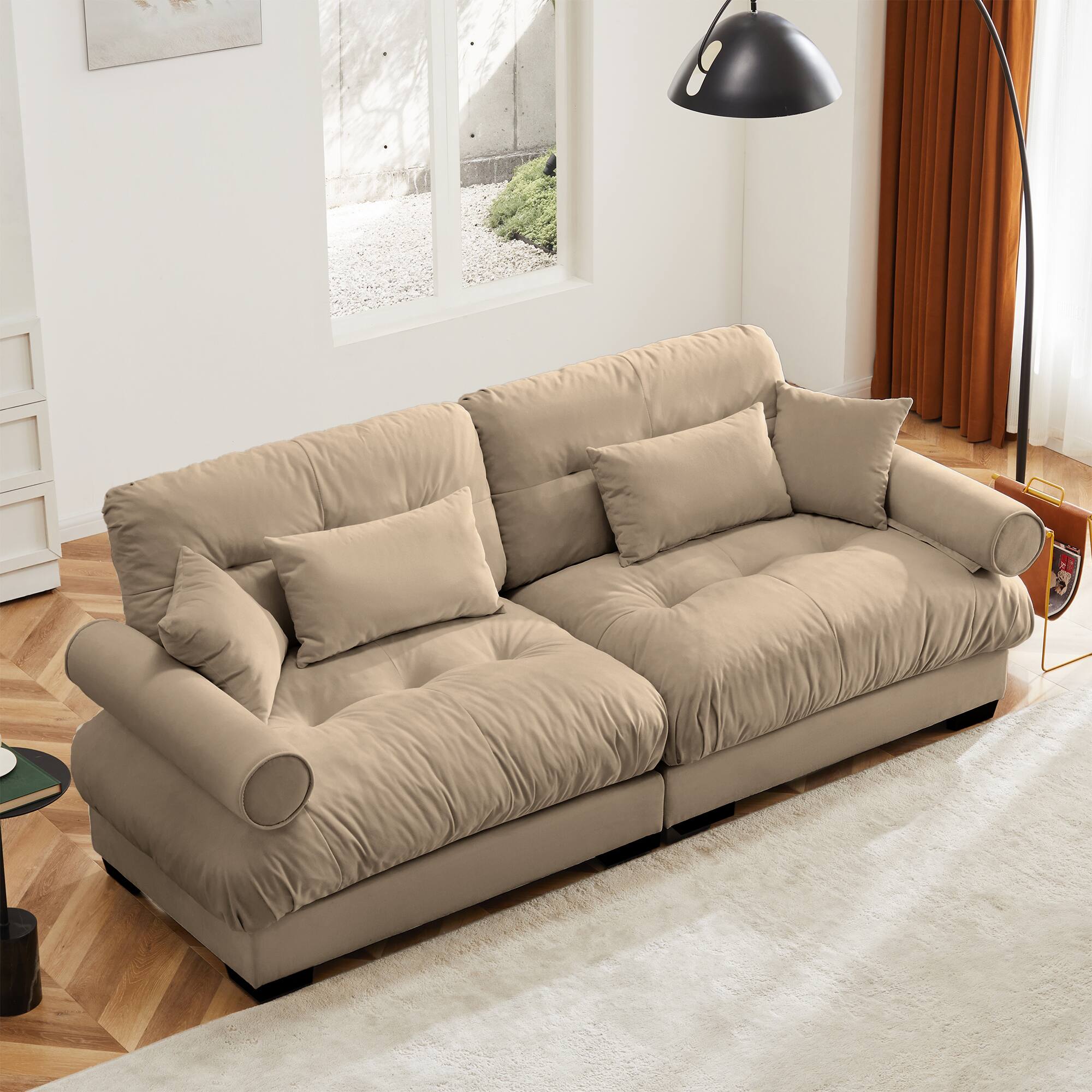 Angle. Trinkets Crazed - Velvet Loveseat Sofa,2 Seater Cloud Couch Small Couches for Small Spaces,Modern Deep Seat Couch,Oversized Loveseat - Camel.