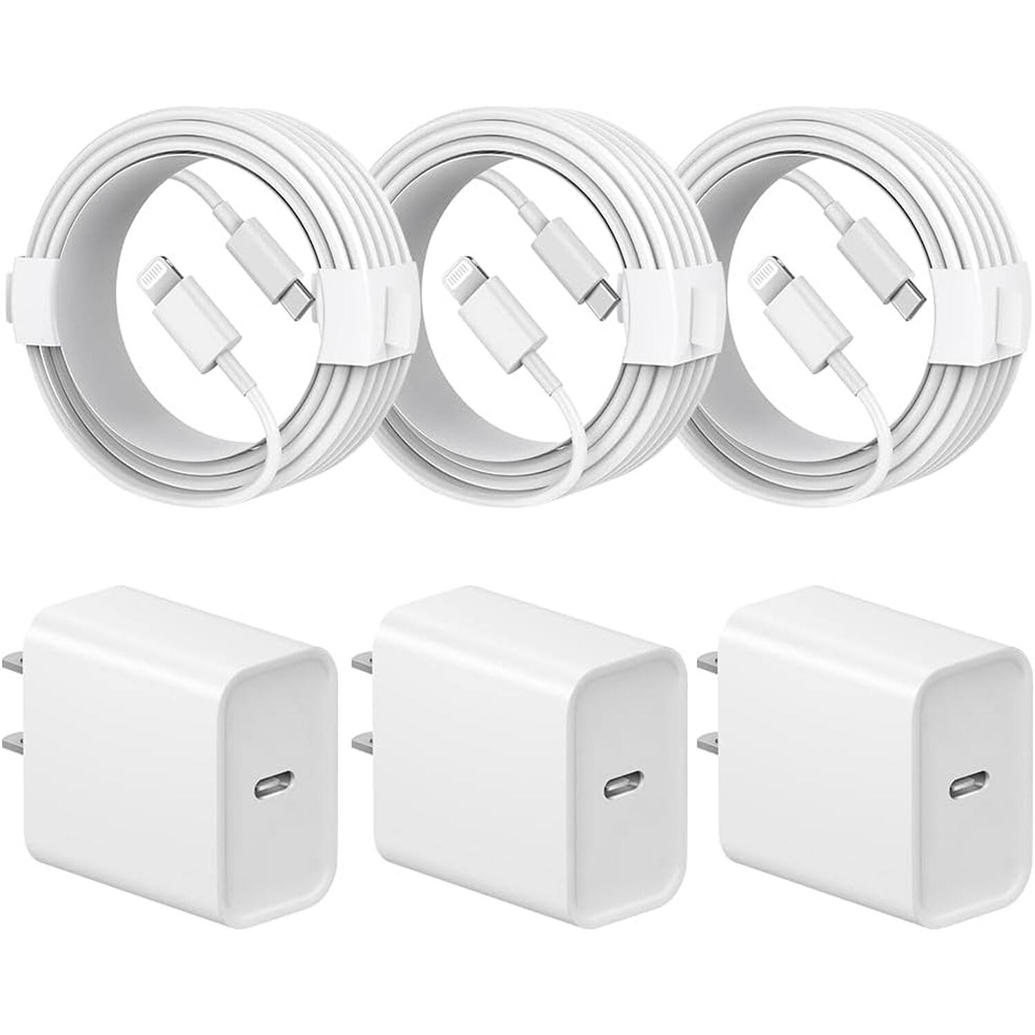 MOSZAR LLC - 3-Pack 20W Fast Charger with 6FT USB-C to Lightning Cables for iPhone 14/13/12/11/Xs, iPad - White
