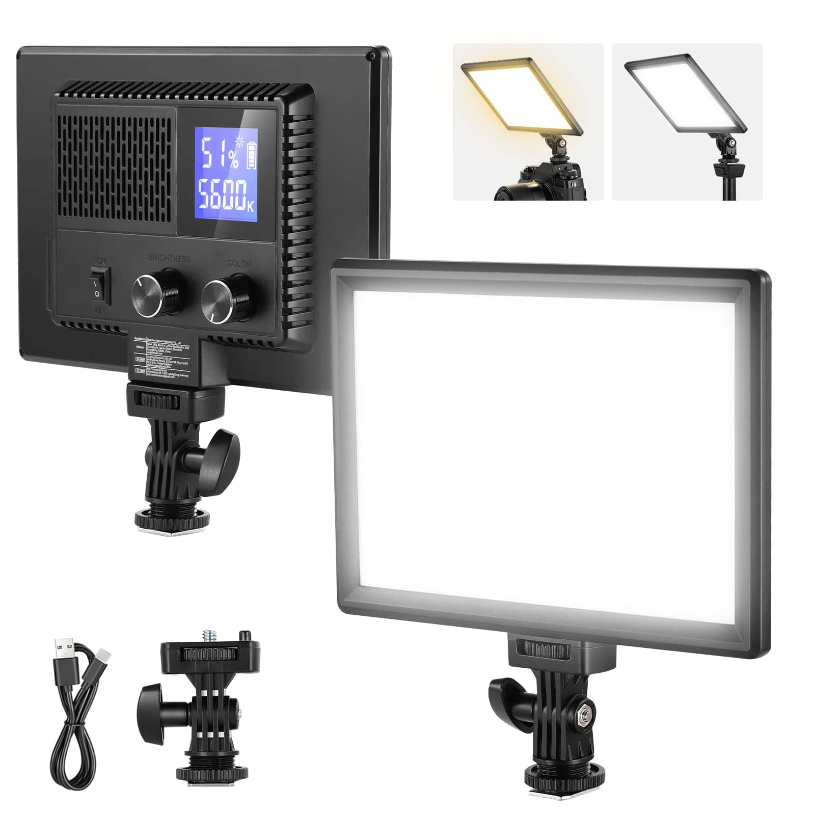 Neewer - 9" LED Video Light Panel - Dimmable Bi-Color with Rechargeable Battery for Photo/Video