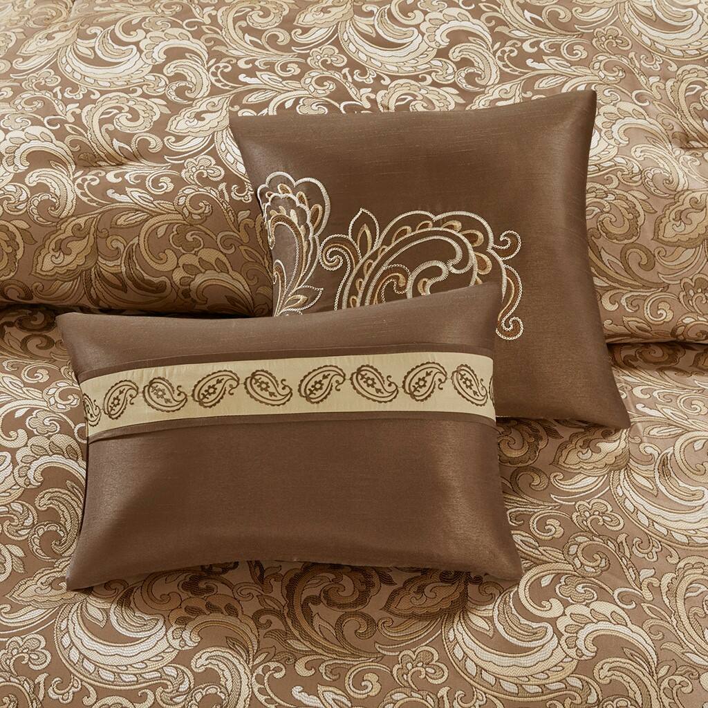 Alt View 1. Gracie Mills - Gracie Mills Pruitt 24-Piece Jacquard Paisley Room-in-a-Bag Set - Brown.