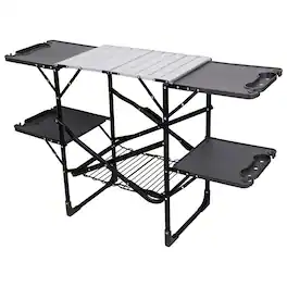 Loheer - Camping Kitchen Table Outdoor Cooking Station with Storage - Black