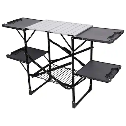 Front. Loheer - Loheer Camping Kitchen Table Outdoor Cooking Station with Storage - Black.