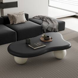 Loheer - Cloud Coffee Table Irregular Black Top Center Table For Living Room 47 Inch White Ball Legs - Black White