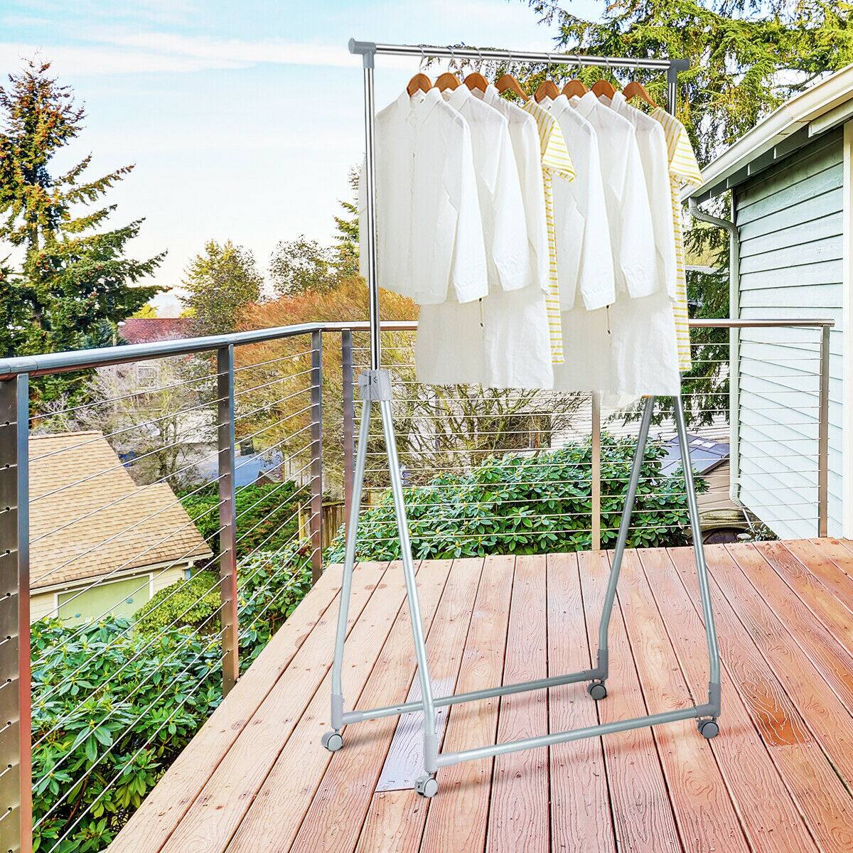 Alt View 4. Costway - Costway Extendable Clothing Garment Rack Heavy Duty Foldable Clothes Rack W/Hanging Rod - Silver.