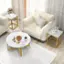 Angle. Costway - Costway 3 PCS Coffee Table Set Round Coffee Table and 2PCS Square End Tables Metal Frame White - White and Gold.
