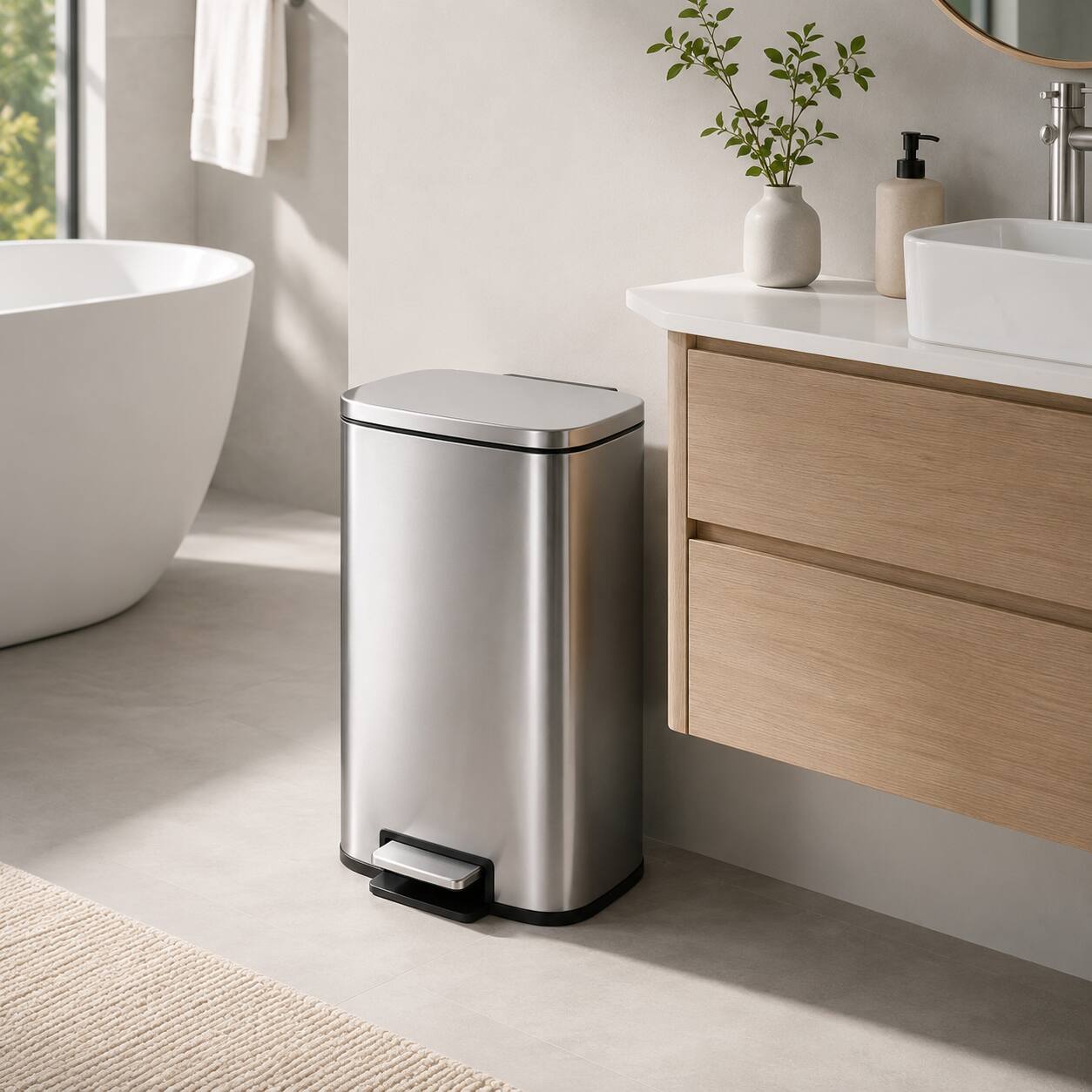 Back. SIMPLYKLEEN - Simplykleen 50L (13 Gallon) Rectangular Stainless Steel Step Trash Can, Soft Close Lid, Removable Inner Bucket Kitchen - Silver.