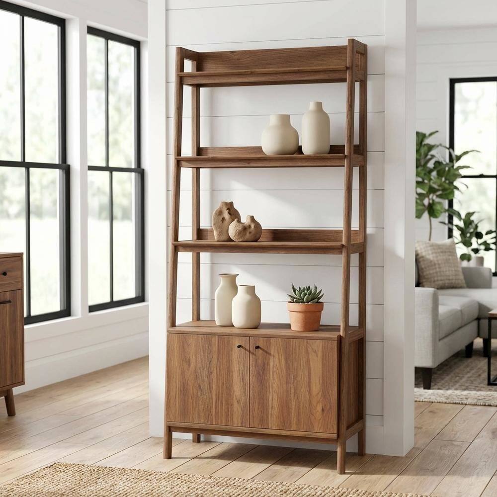 Angle. FurniFact - Wooden Bookshelf in Natural Finish with Open Storage Design - Brown.