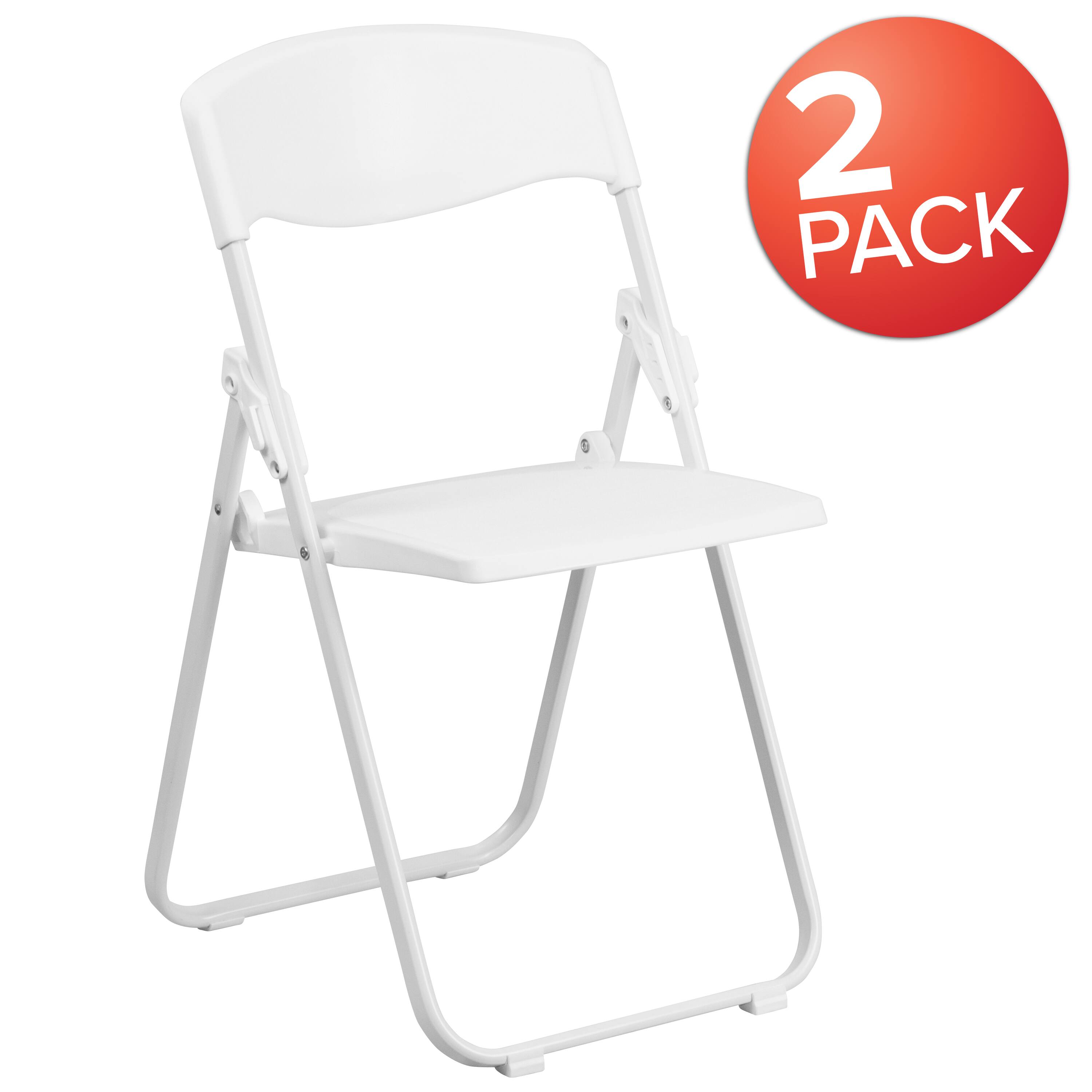 Alt View 1. Emma + Oliver - 2 Pack Commercial Event Plastic Folding Chair with Ganging Brackets - White.