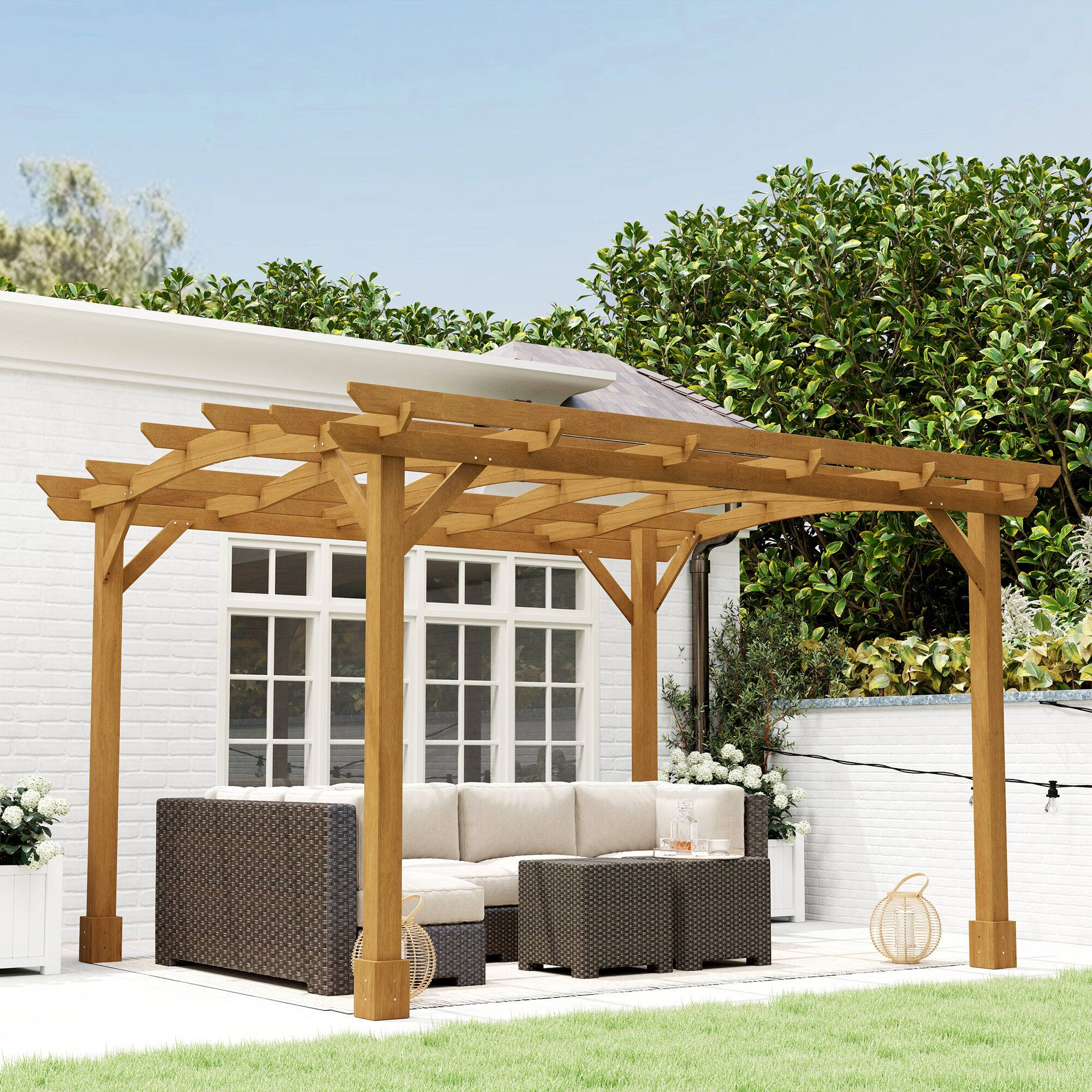 Alt View 1. Outsunny - x 12' Wood Pergola, Outdoor Gazebo Grape Trellis with Arched Roof for Climbing Plant Support - Brown.