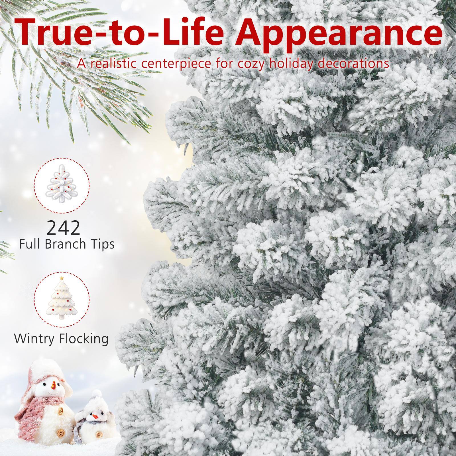 True-to-Life Appearance  
A realistic centerpiece for cozy holiday decorations  

242 Full Branch Tips  
Wintry Flocking