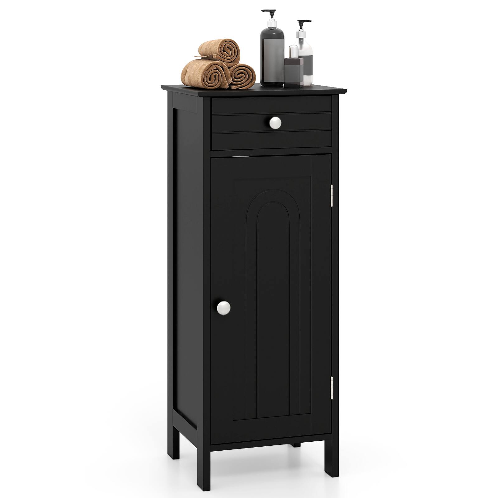 Front. Costway - Costway Bathroom Storage Floor Cabinet Organizer Free-Standing w/ Drawer - Black.