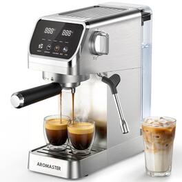 Aromaster - Semi-Automatic Espresso Machine,20 Bar Espresso Maker Milk Frother & LCD Panel - Silver