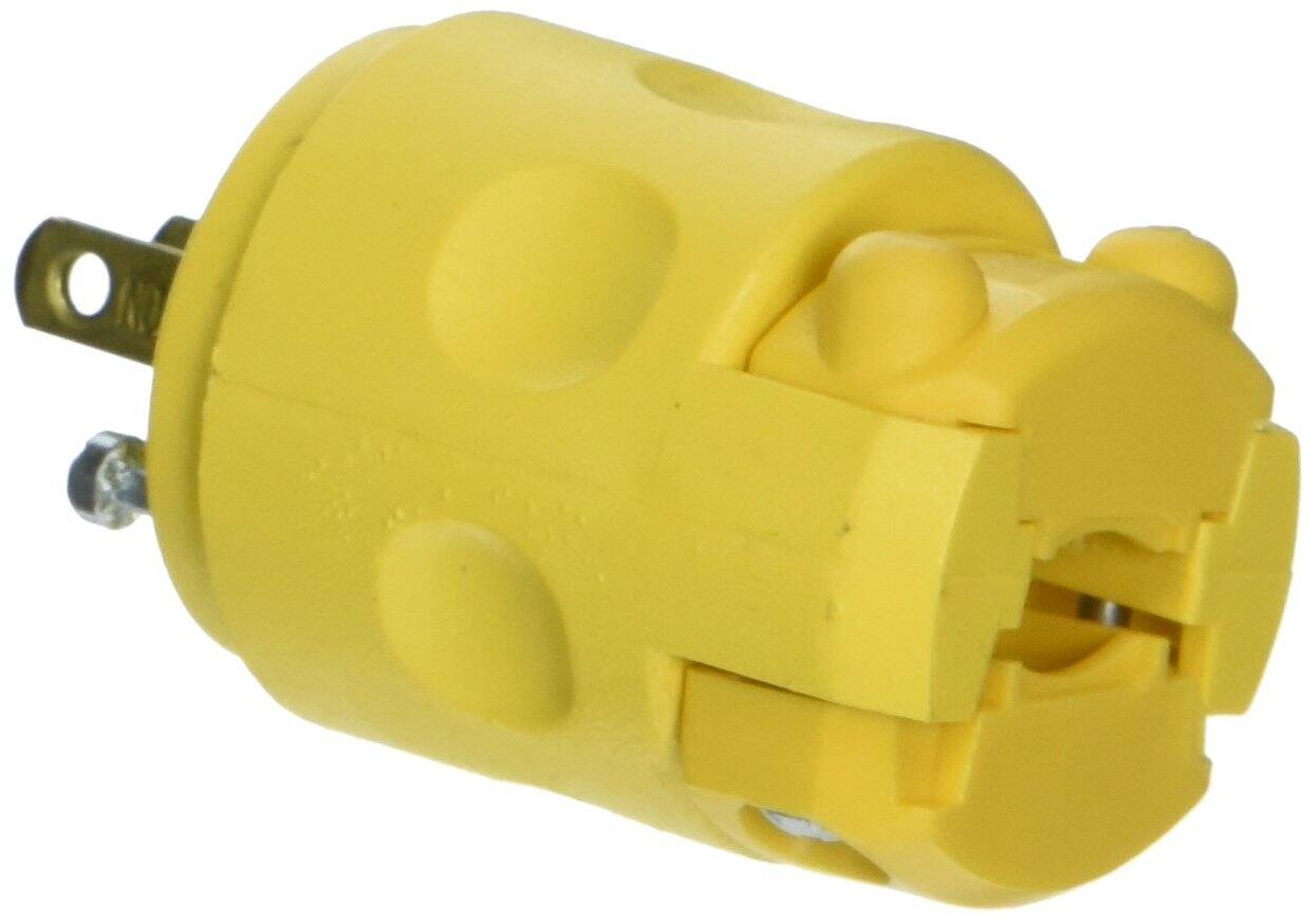 Angle. Leviton - 000-115PV Residential Grade Straight Blade Non-Polarized Plug - Yellow.