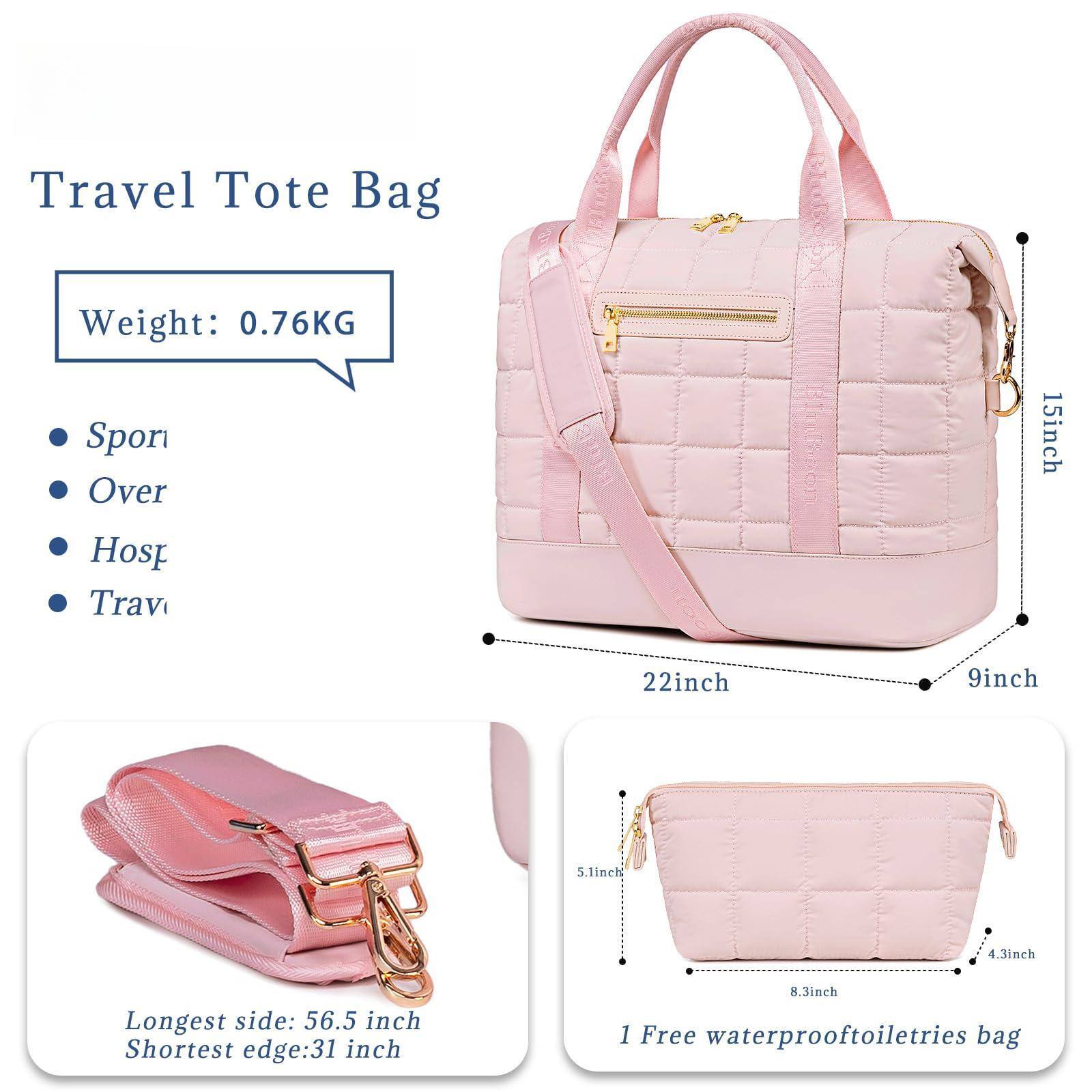 Travel Tote Bag

Weight: 0.76KG

- Sport
- Over
- Host
- Travel

Longest side: 56.5 inch  
Shortest edge: 31 inch

1 Free waterproof toiletries bag

Dimensions:
- 15 inch
- 22 inch
- 9 inch
- 5.1 inch
- 8.3 inch
- 4.3 inch