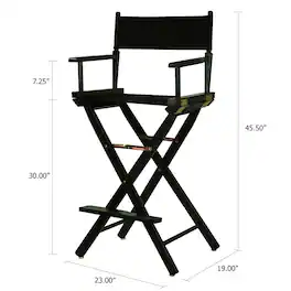 FurniFact - Black Canvas Director Chair with Solid Hardwood Frame - Black Frame/Black Canvas