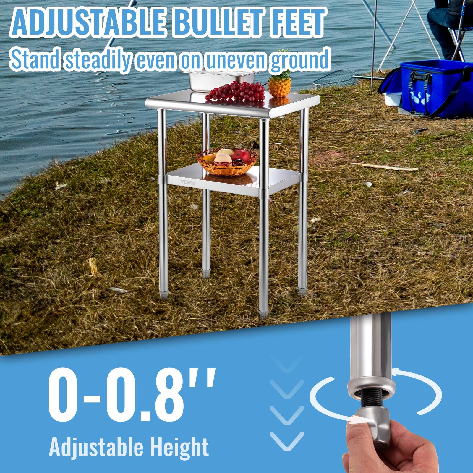 ADJUSTABLE BULLET FEET  
Stand steadily even on uneven ground  

0-0.8"  
Adjustable Height