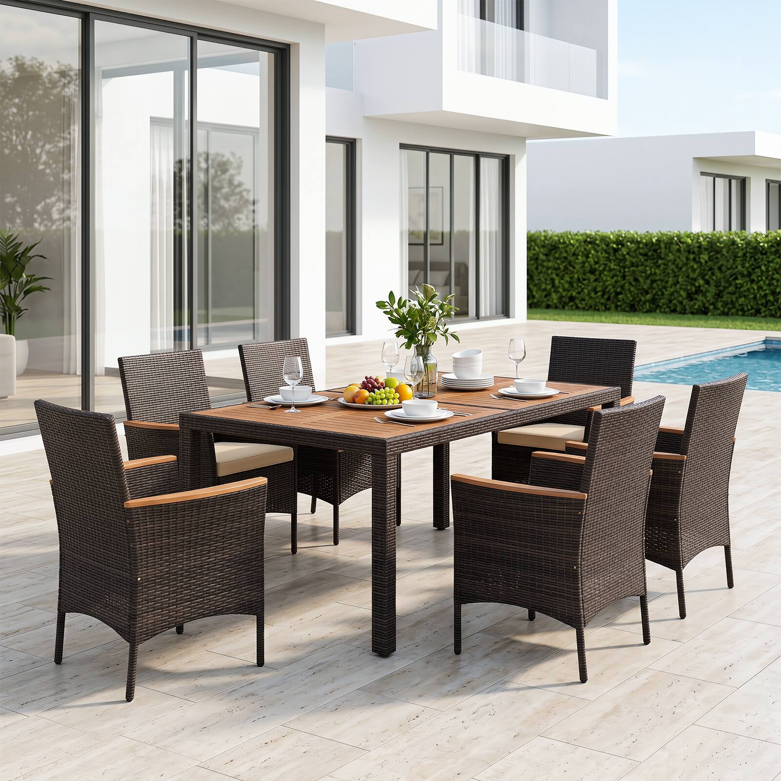 Alt View 3. Costway - Costway 7-Piece Patio Dining Set, Outdoor Conversation Set with Hand-Woven PE Wicker - Mixed Brown + Beige + Natural.
