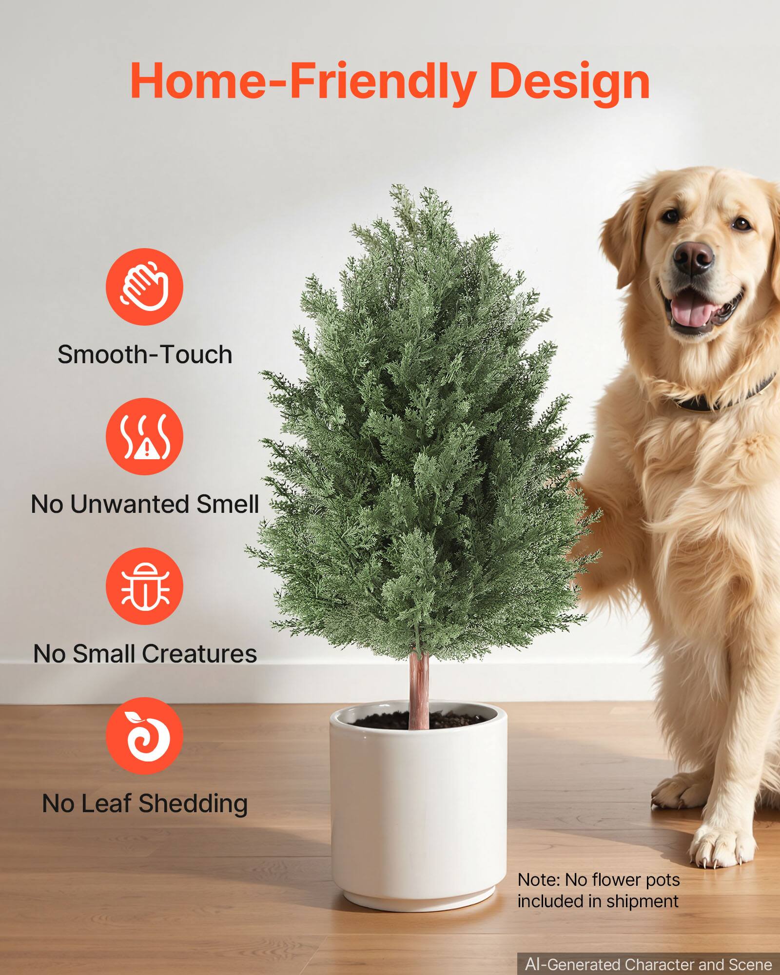 Home-Friendly Design

- Smooth-Touch
- No Unwanted Smell
- No Small Creatures
- No Leaf Shedding

Note: No flower pots included in shipment

AI-Generated Character and Scene