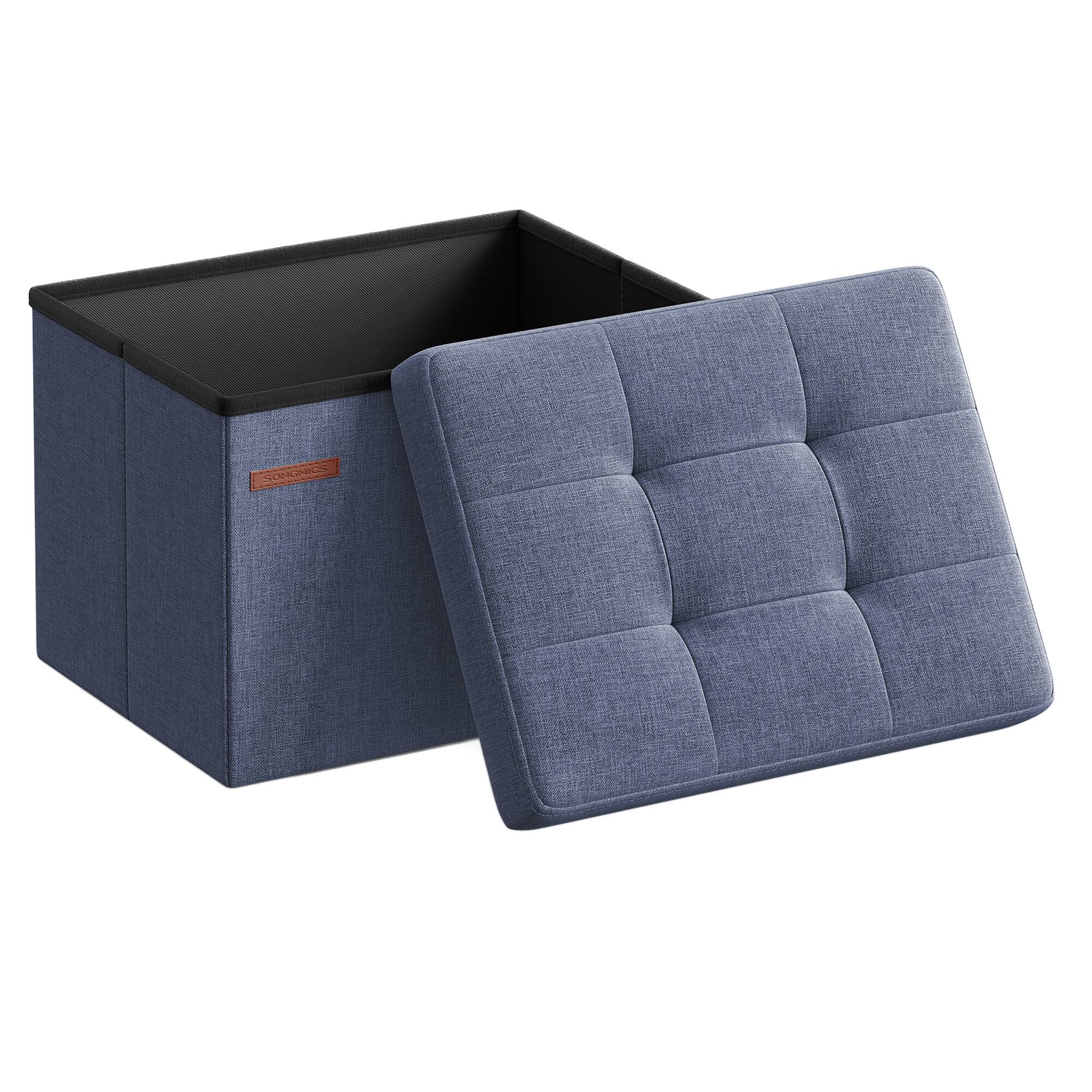 Front. Songmics Home - Small Folding Storage Ottoman, Foot Rest Stool, 12.2 x 16.1 x 12.2 Inches, 286 lb Load Capacity - Light Denim Blue.