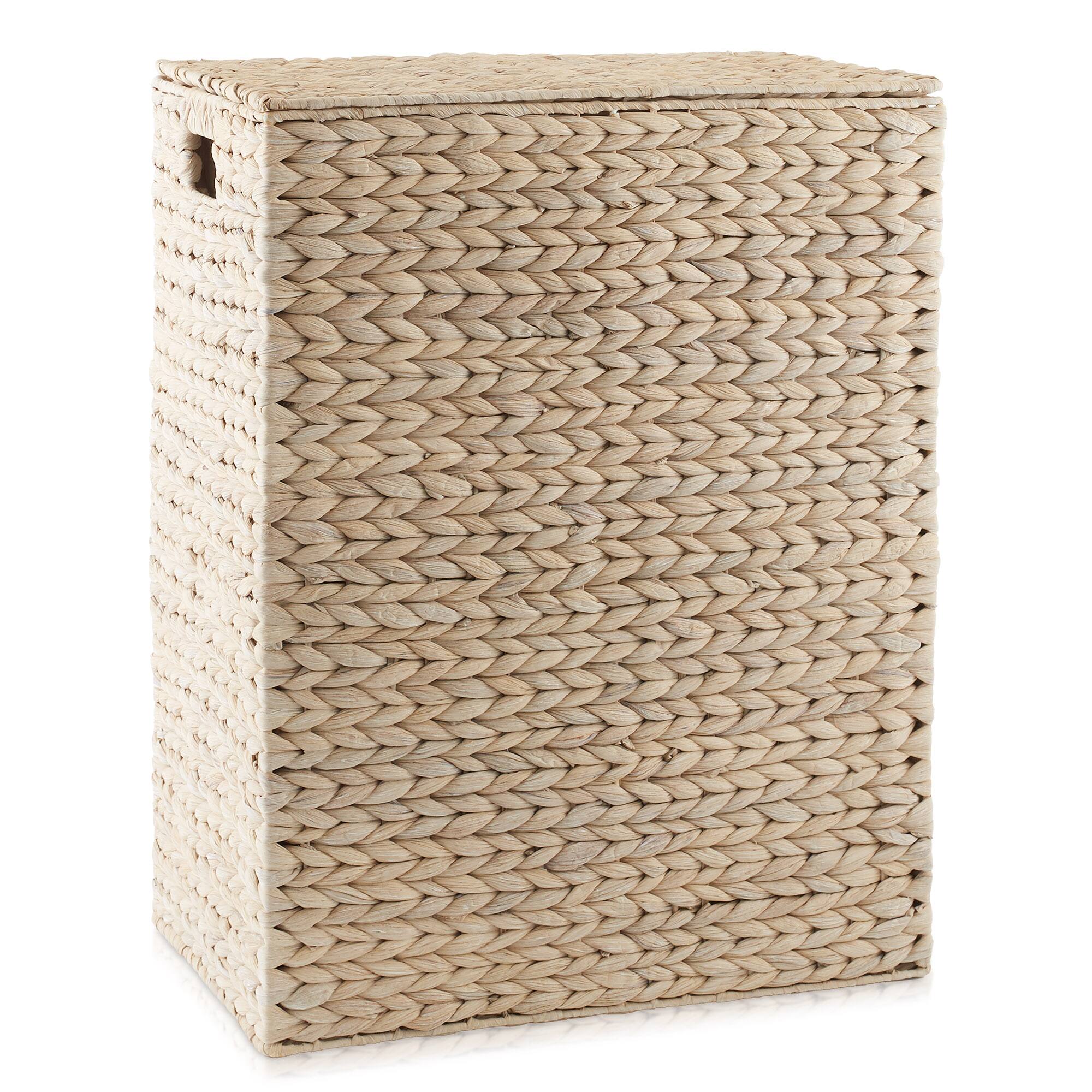 Alt View 3. Casafield - Large Laundry Hamper Basket w Lid and Liner - Water Hyacinth - Whitewash.
