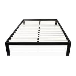 Hivvago - Full size Simple Metal Bed Frame Platform with Wooden Slats - Black
