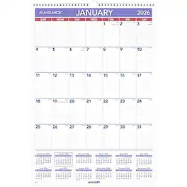 AT-A-GLANCE - 2026 15.5" x 22.75" Monthly Wall Calendar, (PM3-28-26) - White/Purple