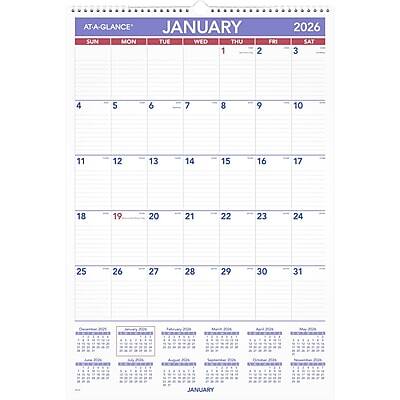 AT-A-GLANCE - 2026 15.5" x 22.75" Monthly Wall Calendar, (PM3-28-26) - White/Purple