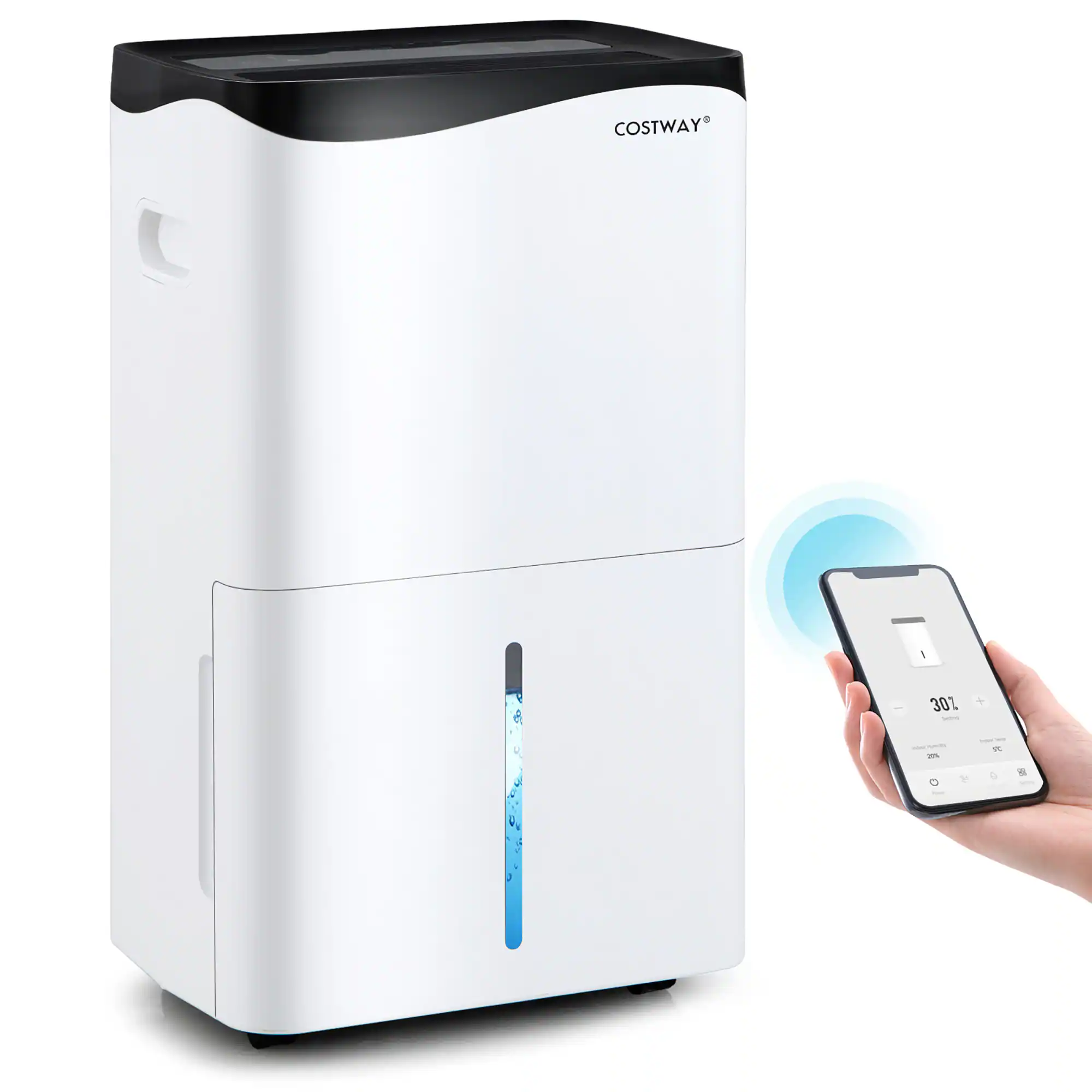 Costway - 100-Pint Dehumidifier for Home & Basements w/ Smart App& Alexa Control - White