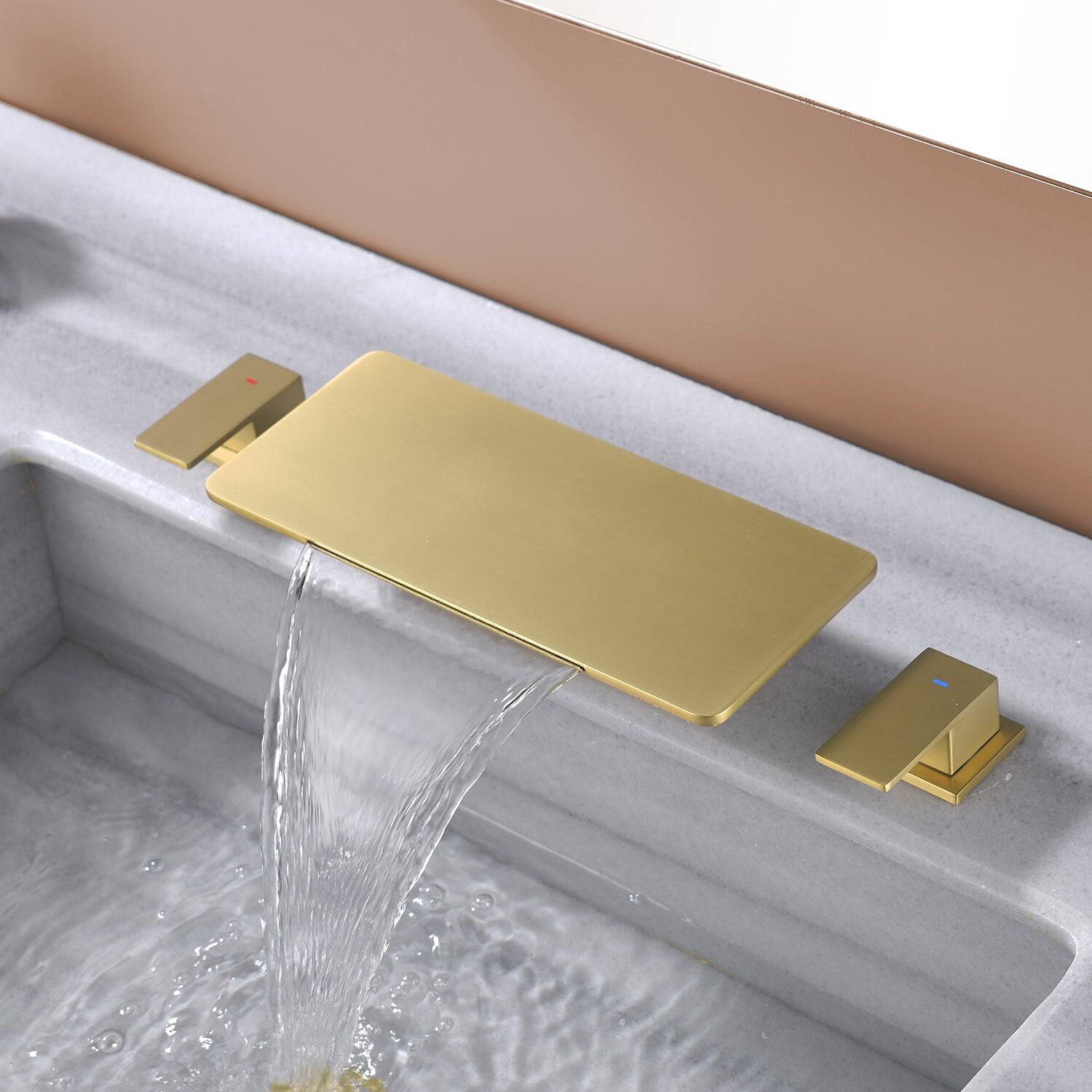 Alt View 2. Boyel Living - Brushed Gold Faucet SUS304 Waterfall Spout cUPC Quick Connect Temporary Shelf - Brushed Gold.