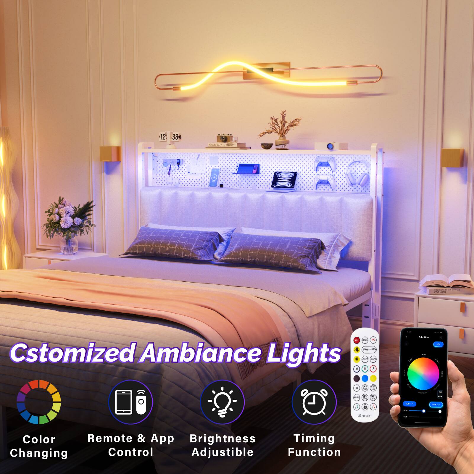 Customized Ambiance Lights

- Color Changing
- Remote & App Control
- Brightness Adjustable
- Timing Function