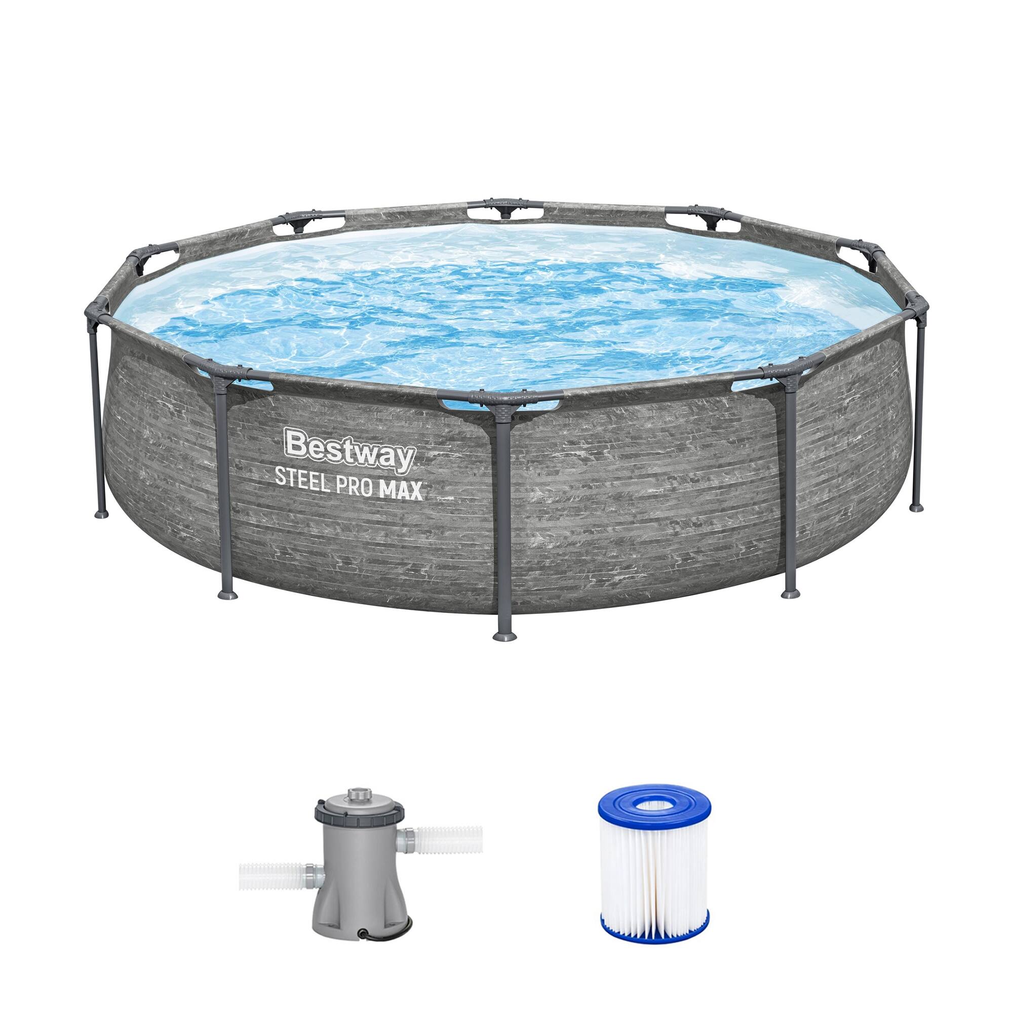 Bestway - Steel Pro MAX 10' x 30" Above Ground Outdoor Swimming Pool Set, Gray - StackStone