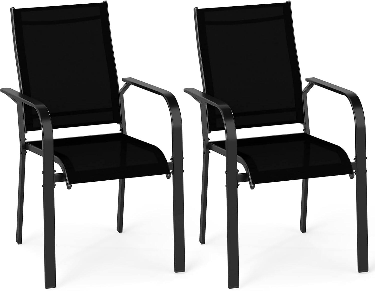 Gymax - Patio Dining Chairs Set of 2 w/Metal Frame Breathable Mesh Fabric Backrest - Black price history on PriceWatchPro