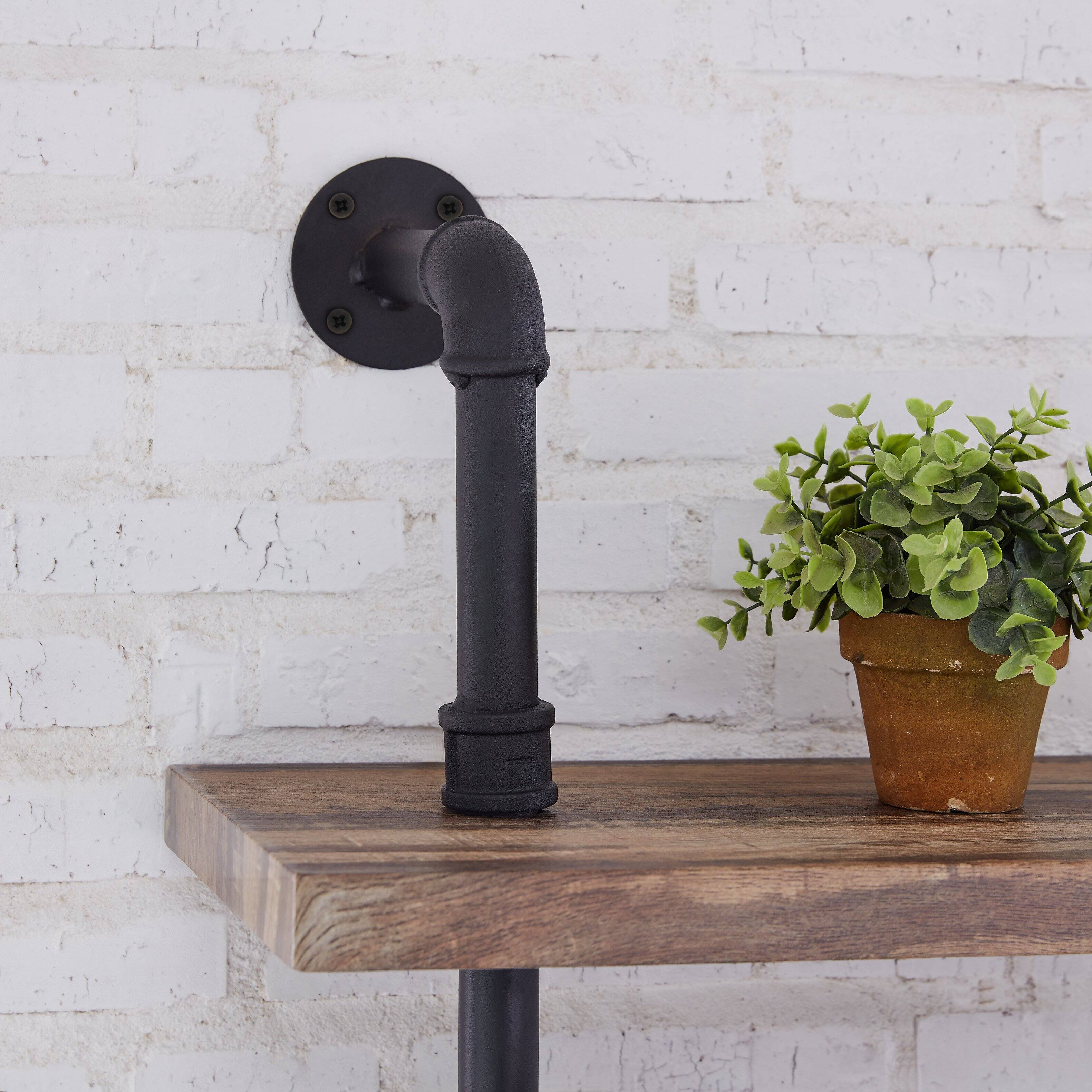 Alt View 1. Danya B - Industrial 6-Tier Iron Pipe Wall Ladder Shelf in Distressed Wood Finish - Brown.