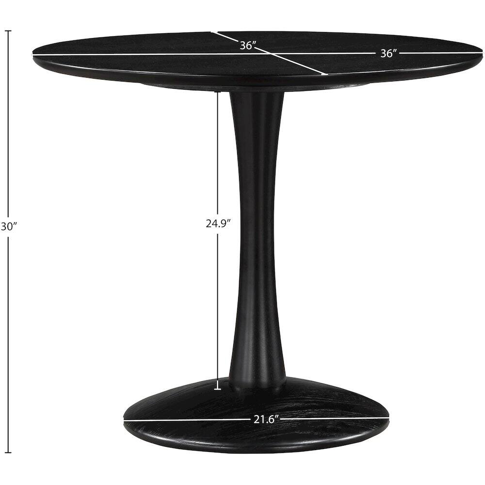 36" (diameter)  
30" (height)  
24.9" (height from base to top of table)  
21.6" (base diameter)