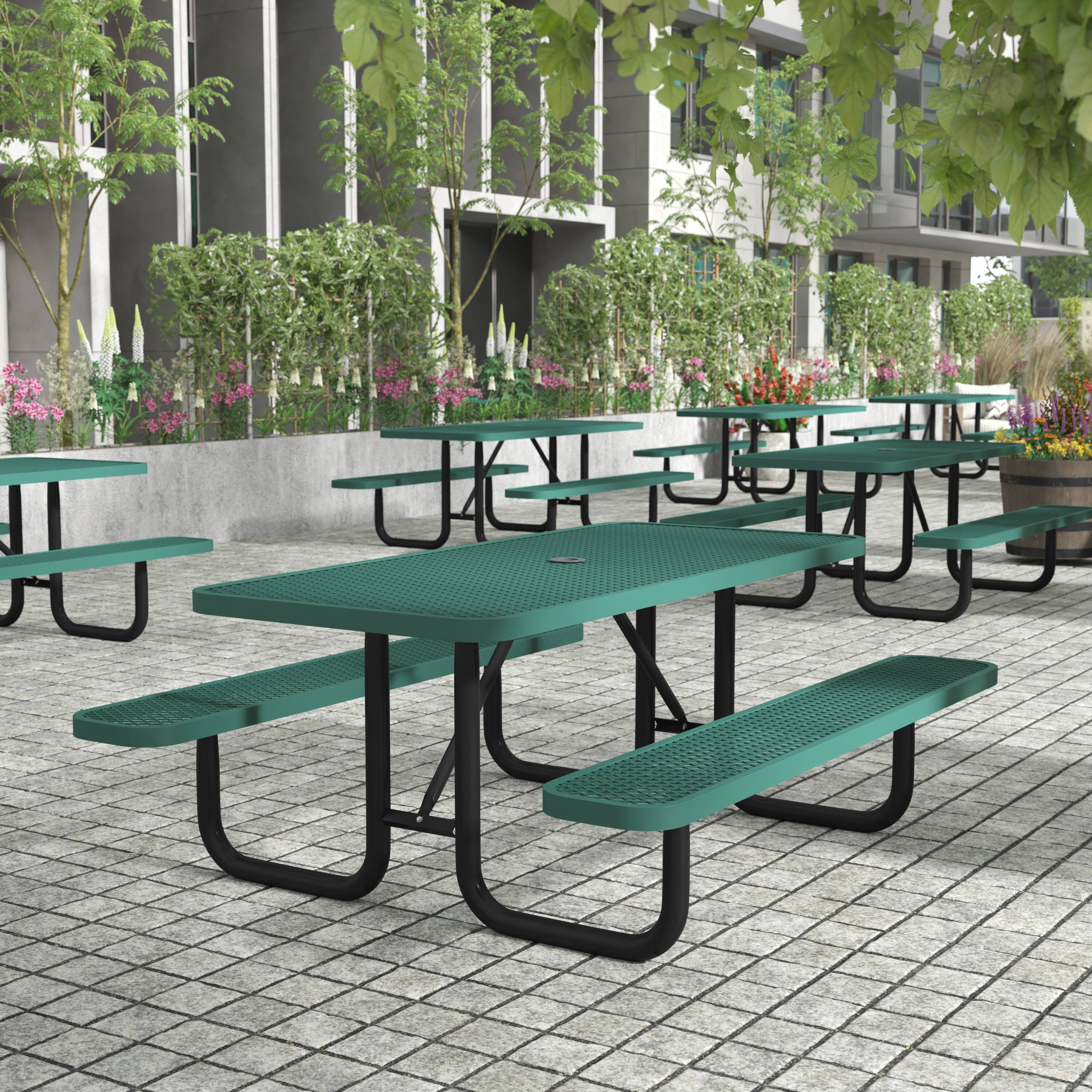 Alt View 2. Flash Furniture - Mantilla 6' Rectangular Outdoor Picnic Table with Commercial Heavy Gauge Green Expanded Metal Mesh Top and Seats and Bla - Green.