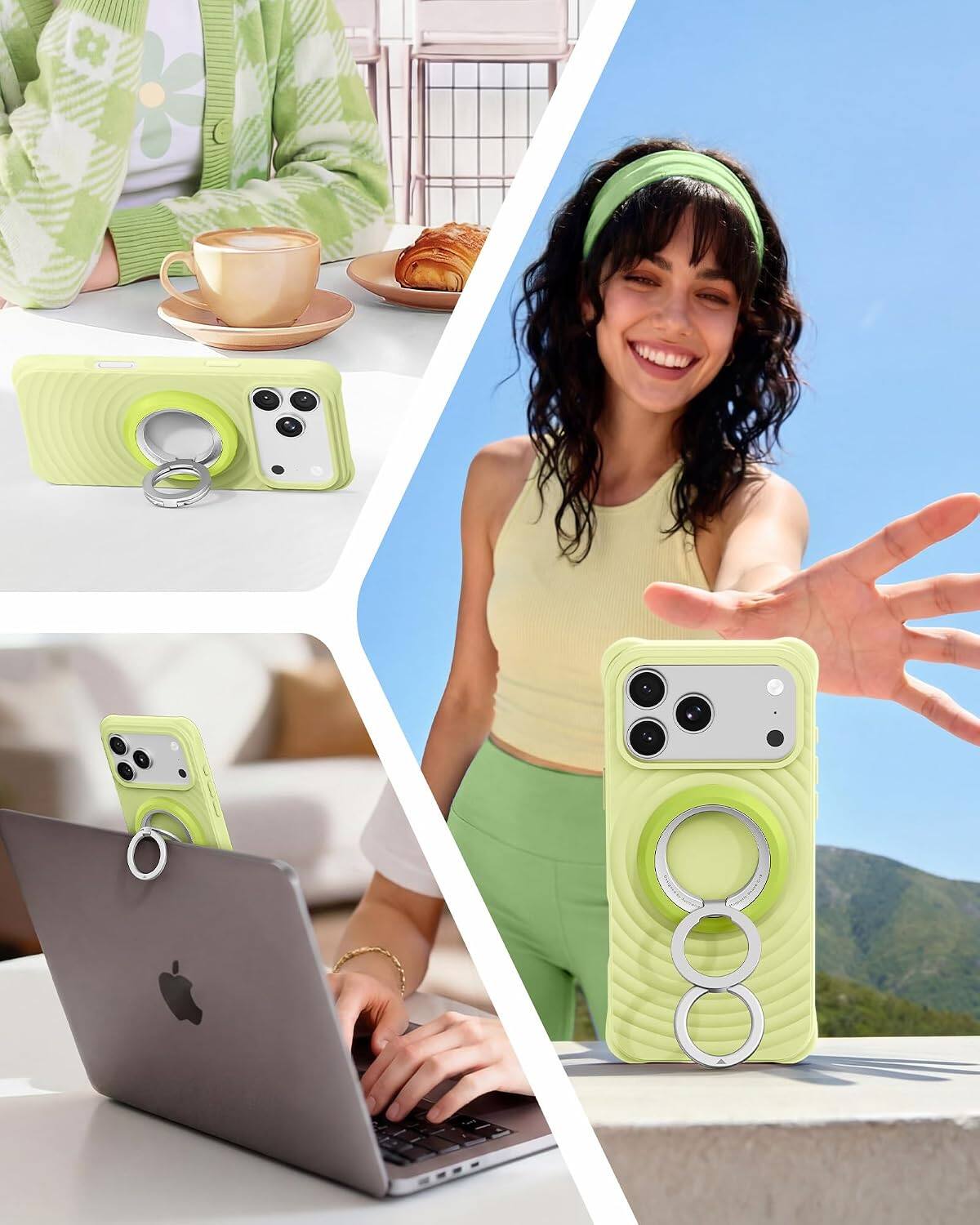 Back. Syncwire - Magnetic Phone Ring Holder, for MagSafe Phone Grip Stand Kickstand, 360° Rotation, Double-Sided Magnet - Jade Coco.