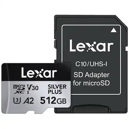 Lexar C10/UHS-I SD Adapter for microSD
MicroSD V30 SILVER PLUS
XC I
A2
512GB