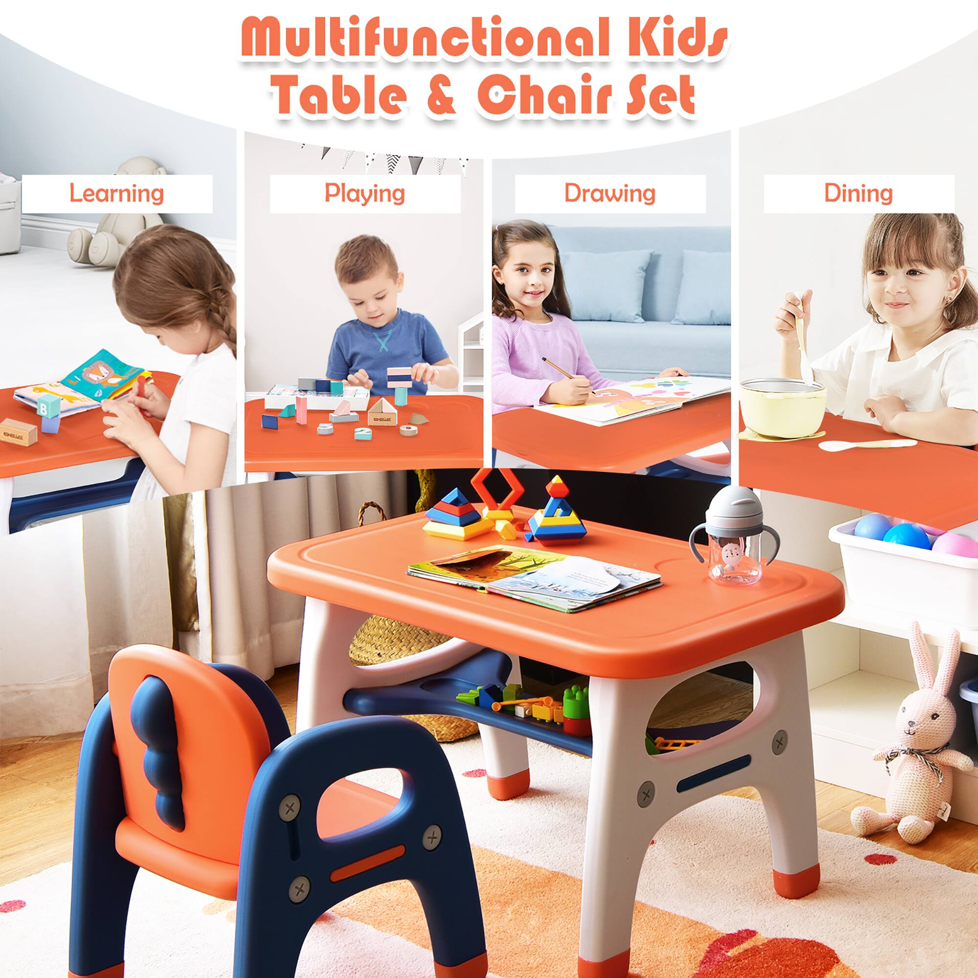Multifunctional Kids Table & Chair Set

Learning
Playing
Drawing
Dining