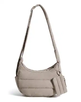 Front. Bagsmart - Compact Puffer Crossbody Hobo Bag, 3-Way Carry Sling with Expandable Water Bottle Pocket for Travel & Daily Use - Camel.