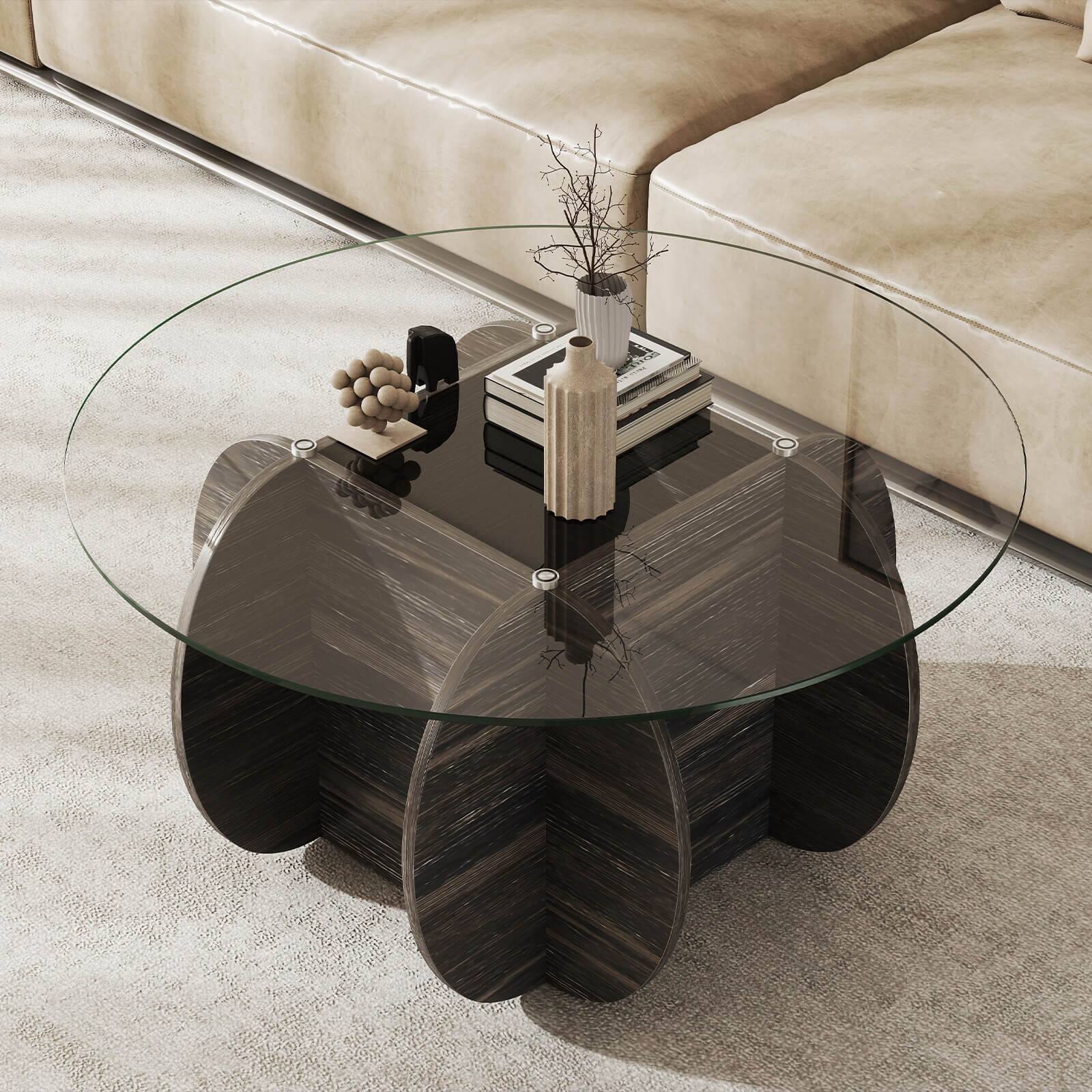 Alt View 1. Costway - Costway 35" Round Coffee Table Modern Accent Table with Tempered Glass Top for Living Room - Black.