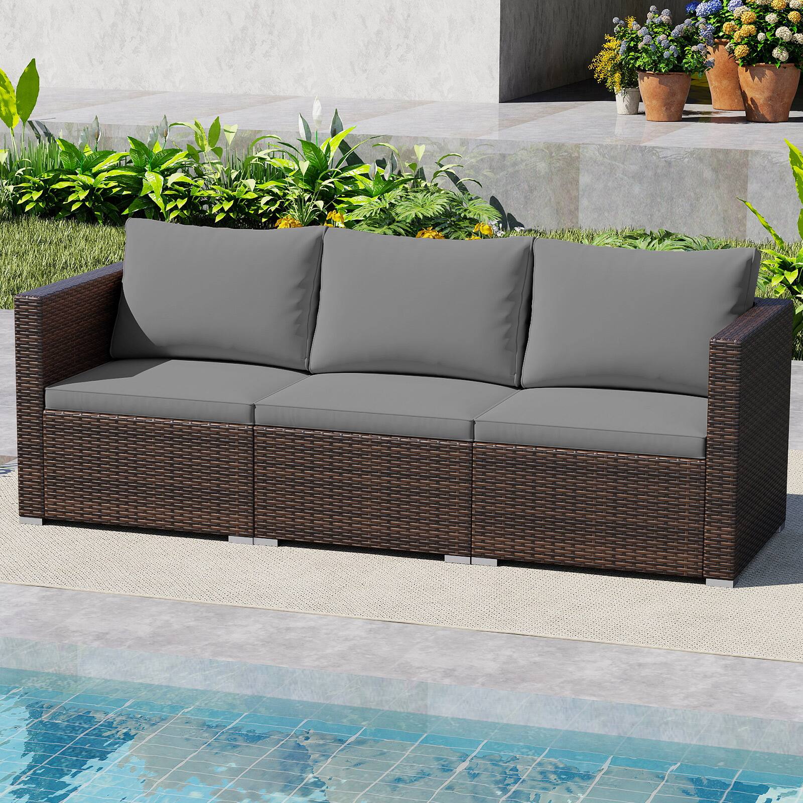 Alt View 1. Gymax - Gymax 3PCS Patio Sectional Sofa Set w/Right Arm Sofa & Left Arm Sofa Soft Cushions Grey - Gray.