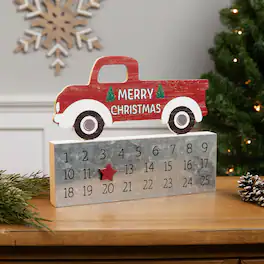 Northlight - Merry Christmas Truck Wooden Advent Calendar - 9" - Red