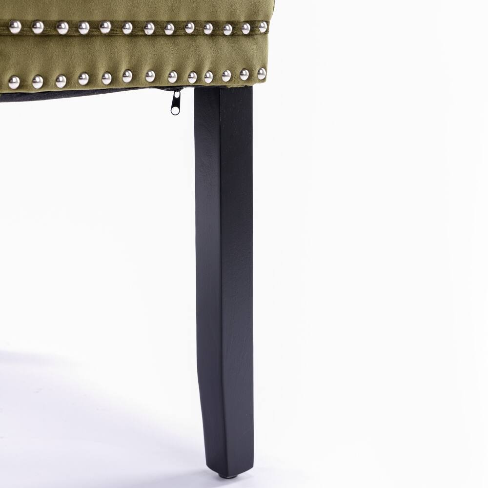 Alt View 8. Loheer - Loheer Olive Green Velvet Dining Chairs Set of 2, Tufted Upholstered High Back Chairs with Nailhead Trim - Olive Green.